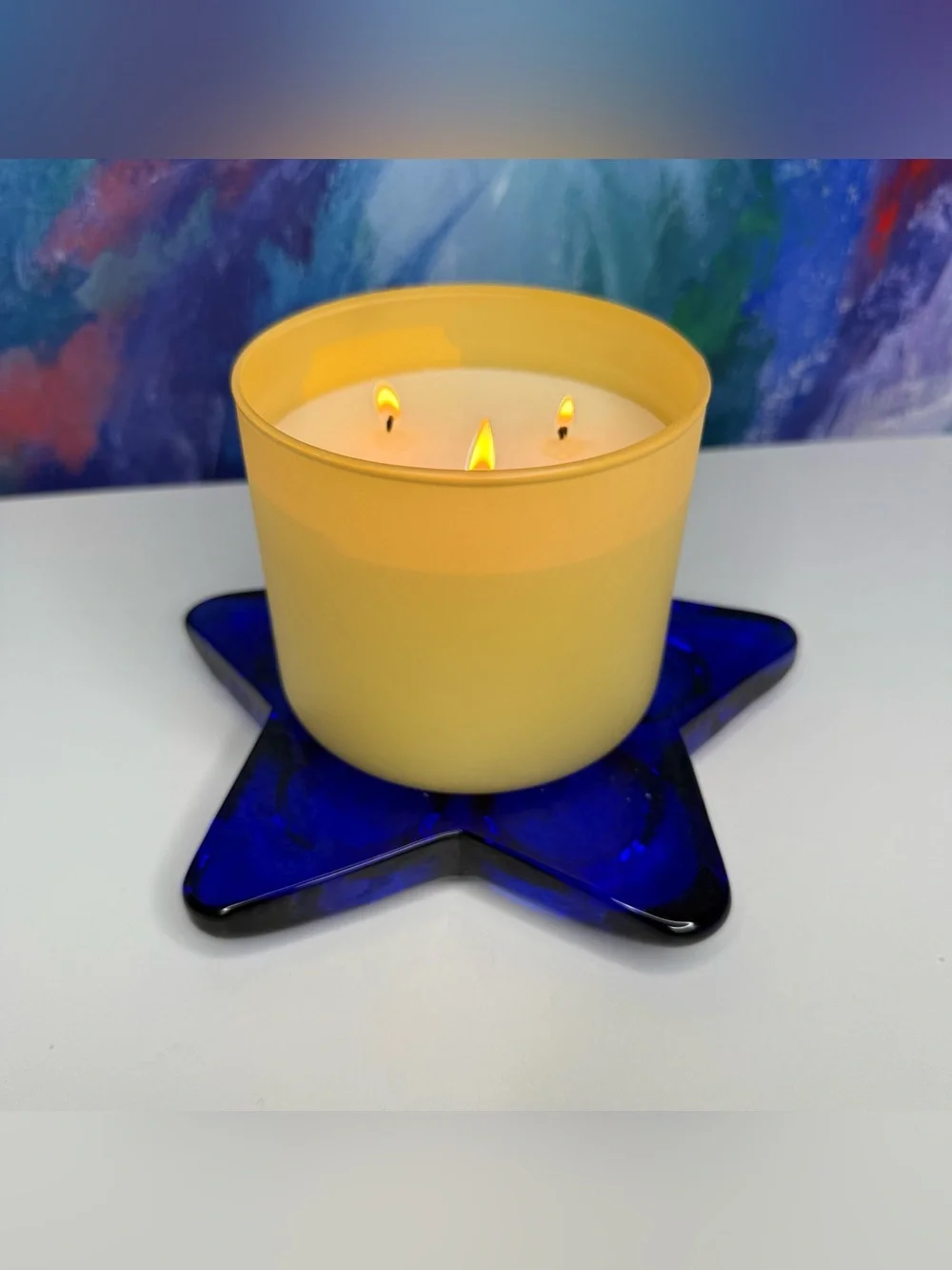 Blue Glass Star Candle Holder 5 Tea Light or Pillar Candle Celestial Whimsigoth